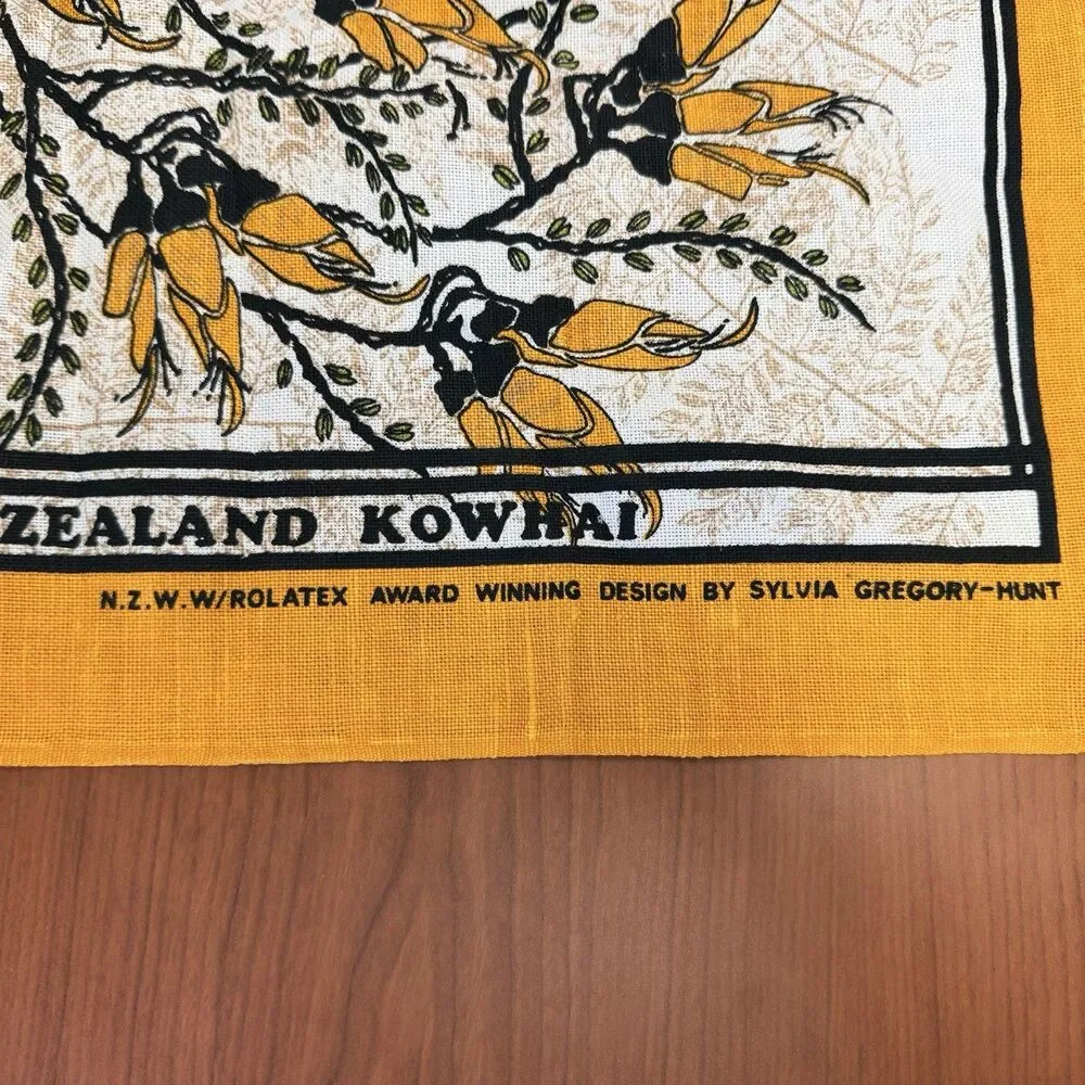Vintage New Zealand Kowhai Tea Towel Award Winning Sylvia Gregory Hunt 18.5”x30”